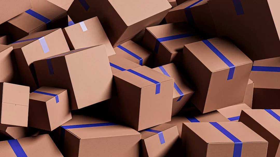 Pile de colis en carton prêts à être expédiés par une marketplace
